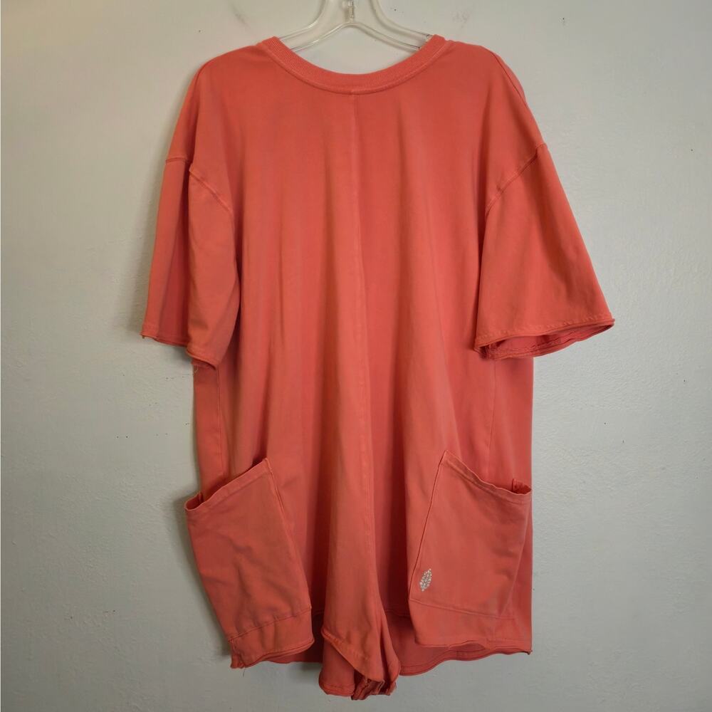 Free People Movement Hot Shot Tee Romper Pink Coral Size L Athleisure Cozy - Picture 2 of 10